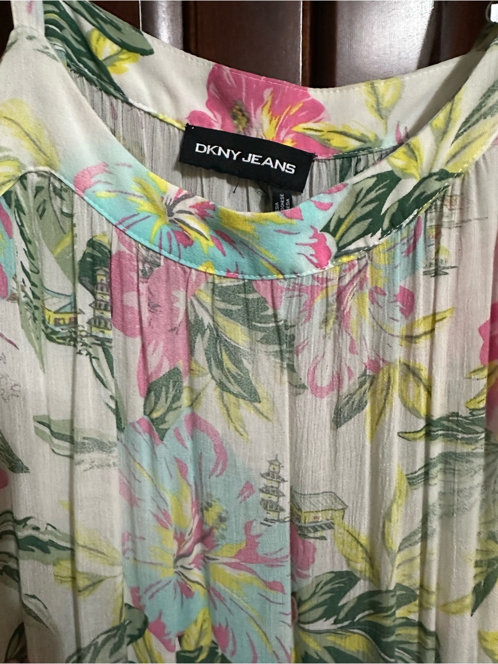 DKNY Floral Pleated Maxi Dress in Pink, Mint & Yellow - Picture 2 of 3